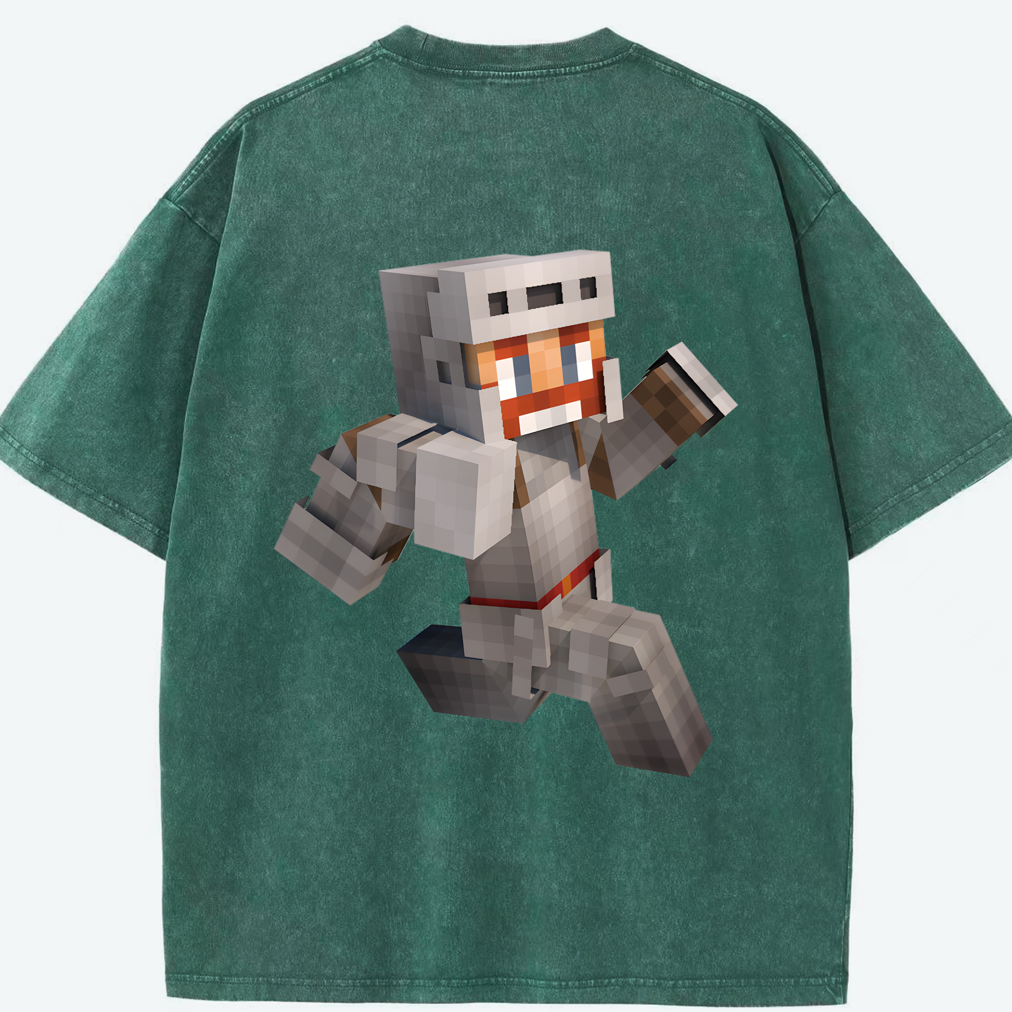 （画像用） マインクラフト ブロックの世界 Minecraft MC Block world 綿100% ヴィンテージ風 半袖Tシャツ（背面プリント）